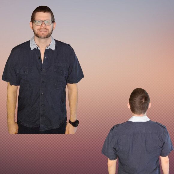 Monarchy Men’s XL Short Sleeve Button-Up Shirt Blue Cotton Double Pocket Modern - Picture 2 of 8